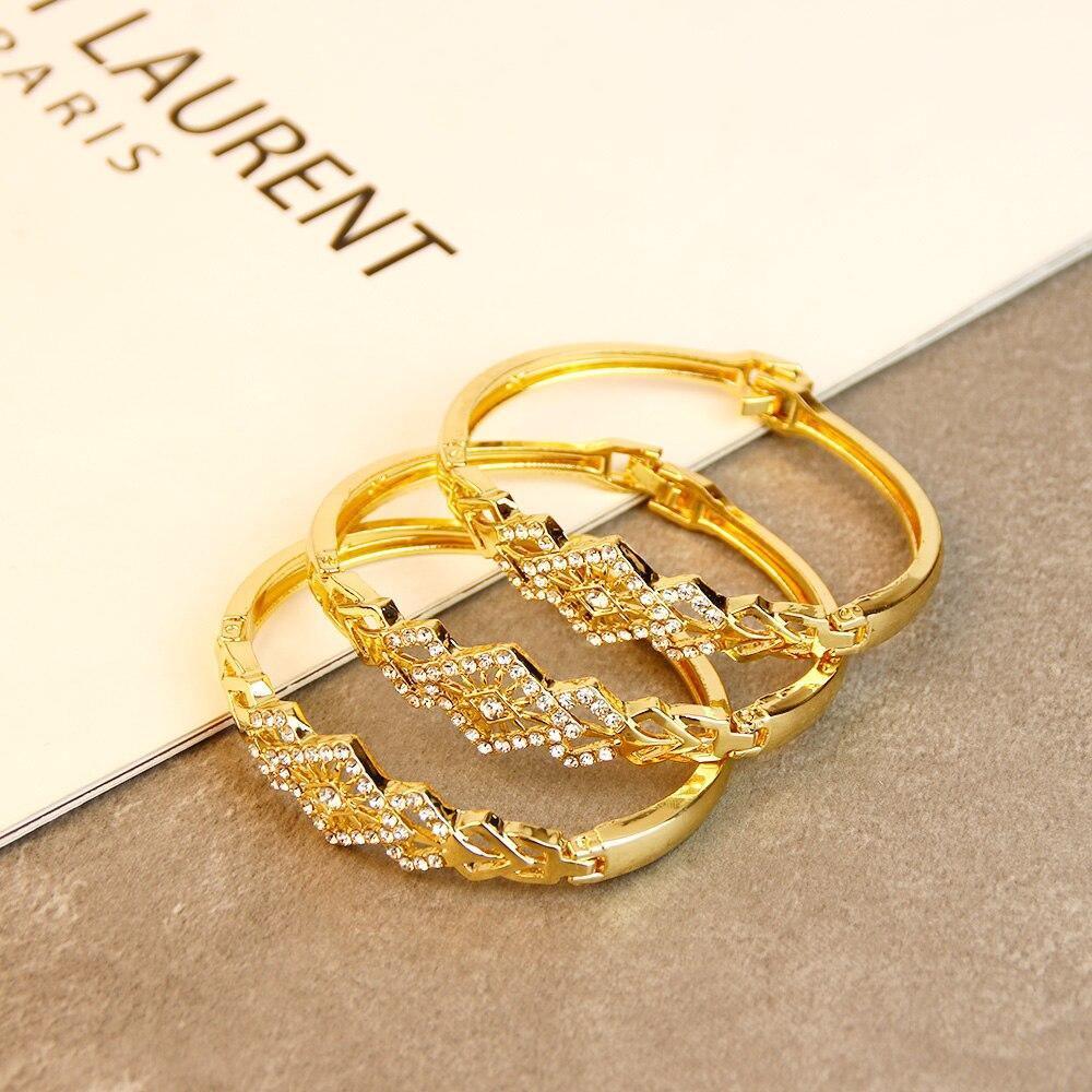 Gold Color Hollow Crystal Cuff Rhinestone Bangles Bracelet for Women - The Jewellery Supermarket