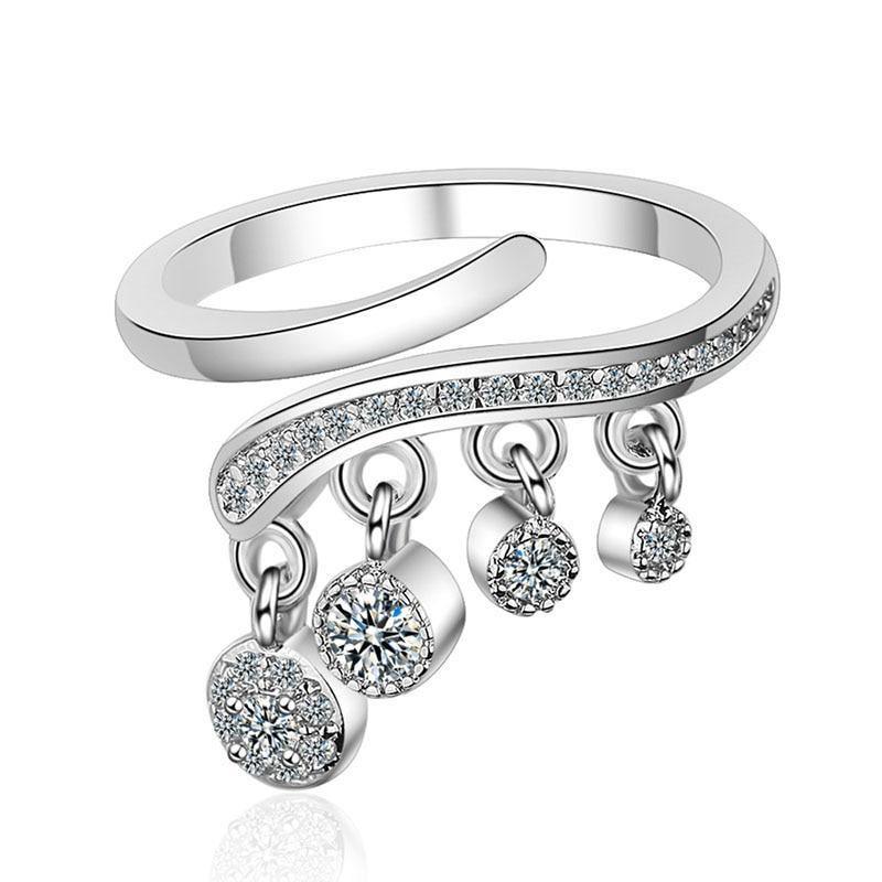 Gorgeous 925 Sterling Silver AAA Cubic Zirconia Tassel Pendant Ring - The Jewellery Supermarket