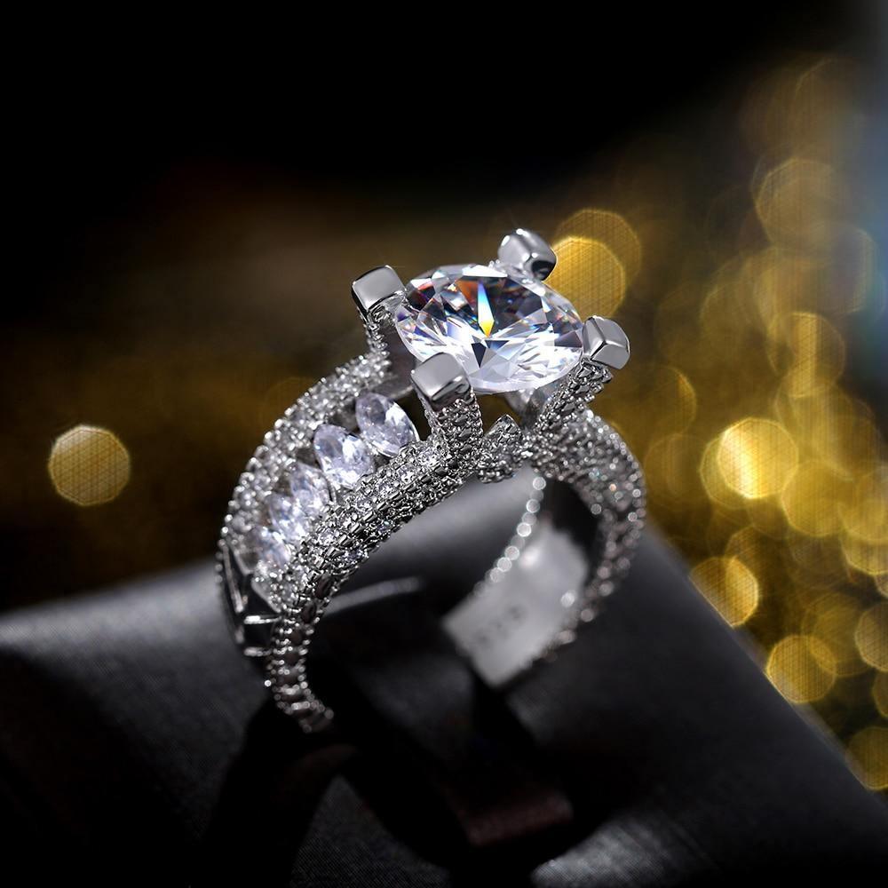 Gorgeous Big AAA+ Cubic Zirconia Diamonds Fine Wedding Anniversary Ring - The Jewellery Supermarket