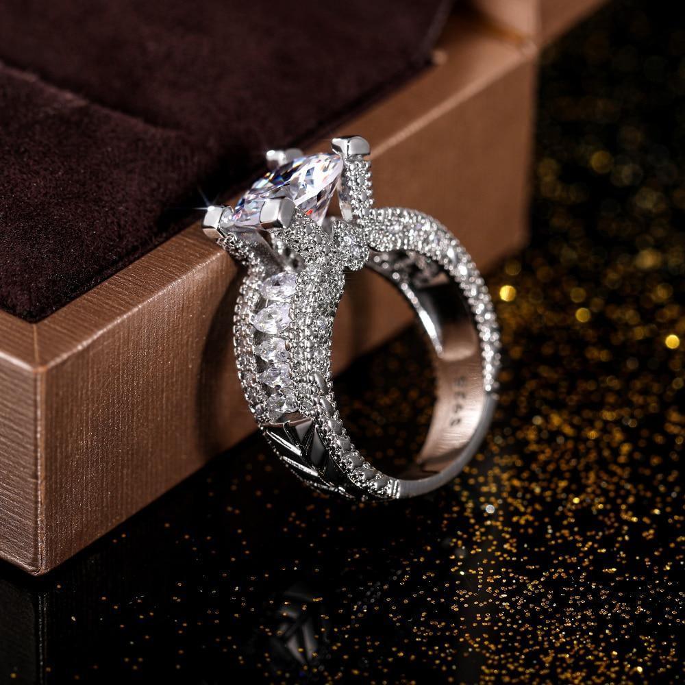 Gorgeous Big AAA+ Cubic Zirconia Diamonds Fine Wedding Anniversary Ring - The Jewellery Supermarket