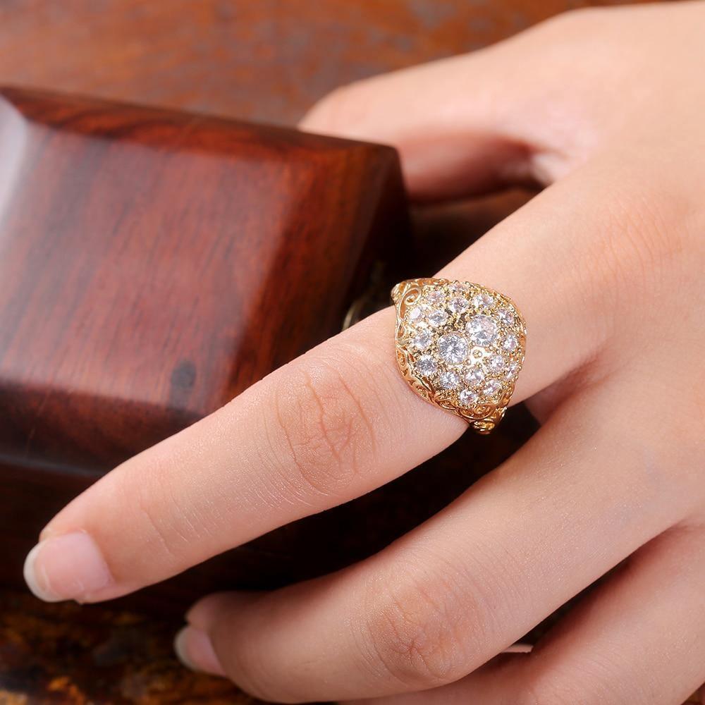 Gorgeous Gold Color Full AAA+ Cubic Zirconia Diamonds Brilliant Ring - The Jewellery Supermarket