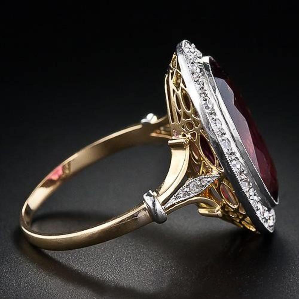 Gorgeous Oval Red AAA CZ Crystals Two Tone Design Elegant Fashion Ring - The Jewellery Supermarket