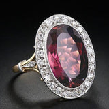 Gorgeous Oval Red AAA CZ Crystals Two Tone Design Elegant Fashion Ring