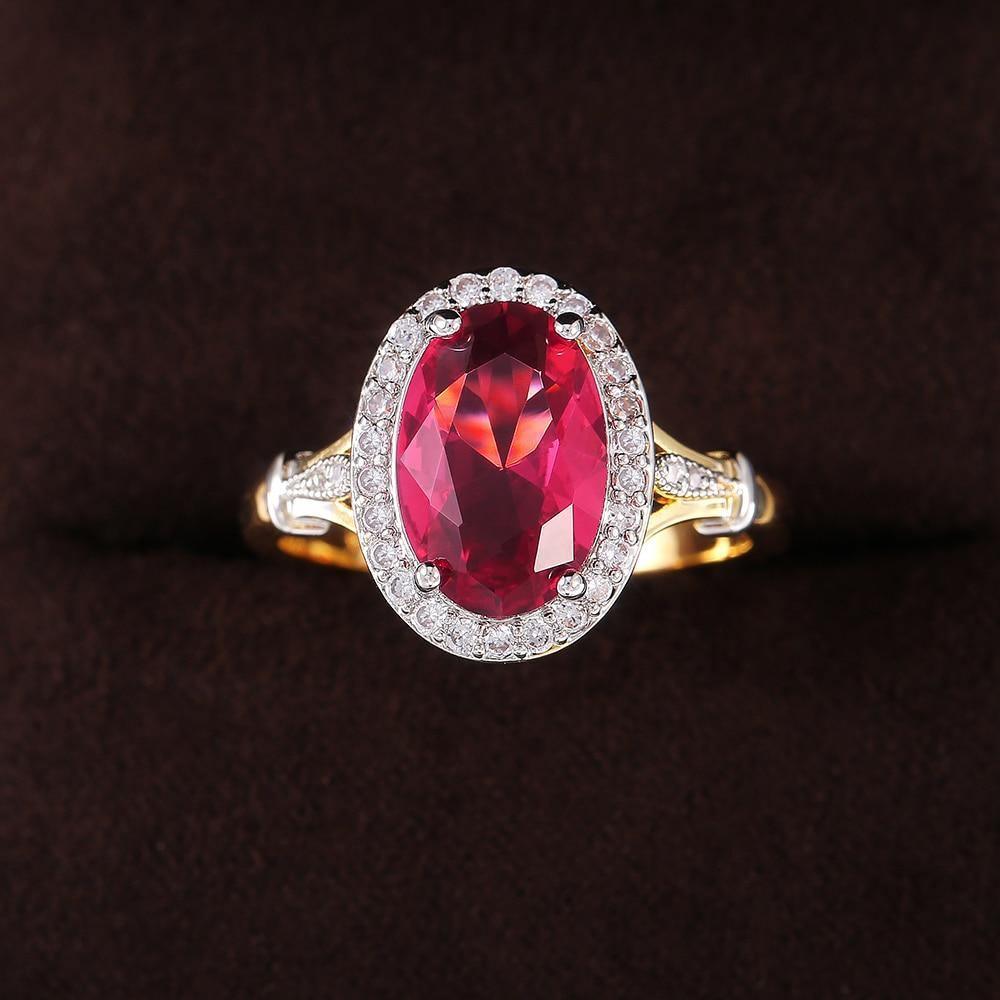 Gorgeous Oval Red AAA CZ Crystals Two Tone Design Elegant Fashion Ring - The Jewellery Supermarket