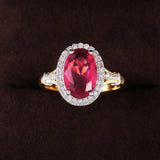 Gorgeous Oval Red AAA CZ Crystals Two Tone Design Elegant Fashion Ring - The Jewellery Supermarket