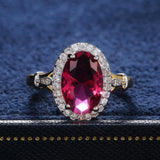 Gorgeous Oval Red AAA CZ Crystals Two Tone Design Elegant Fashion Ring - The Jewellery Supermarket