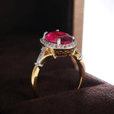 Gorgeous Oval Red AAA CZ Crystals Two Tone Design Elegant Fashion Ring - The Jewellery Supermarket