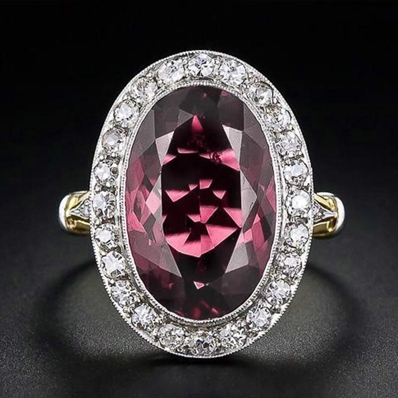 Gorgeous Oval Red AAA CZ Crystals Two Tone Design Elegant Fashion Ring - The Jewellery Supermarket