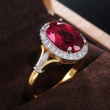 Gorgeous Oval Red AAA CZ Crystals Two Tone Design Elegant Fashion Ring - The Jewellery Supermarket