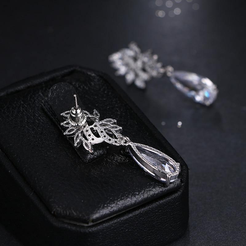 Graceful AAA Cubic Zirconia Diamonds Water Drop Bridal Earrings - The Jewellery Supermarket