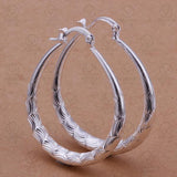High Quality Fashion Silver Plated Elliptical Fish Ripple Hoop Earrings - The Jewellery Supermarket