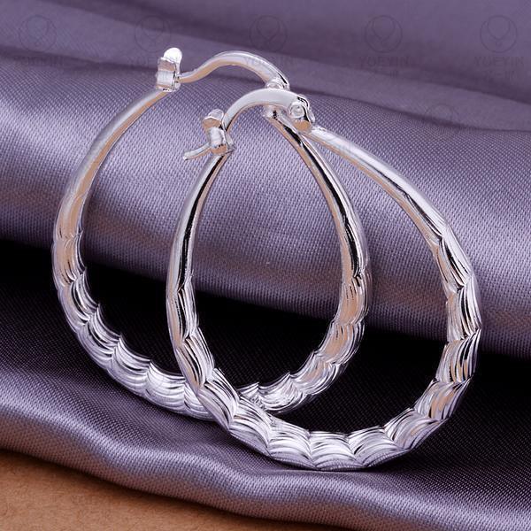 High Quality Fashion Silver Plated Elliptical Fish Ripple Hoop Earrings - The Jewellery Supermarket