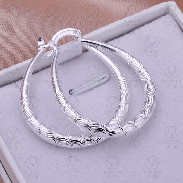 High Quality Fashion Silver Plated Elliptical Fish Ripple Hoop Earrings - The Jewellery Supermarket