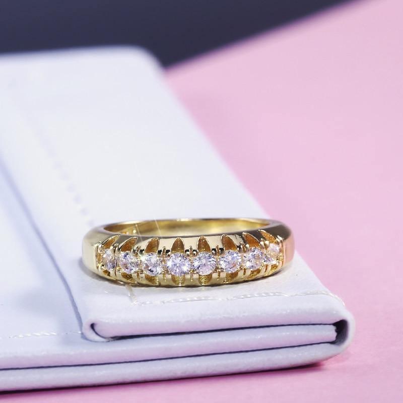High Quality Golden Color Halo Micro Paved AAA+ Cubic Zirconia Diamonds Ring - The Jewellery Supermarket