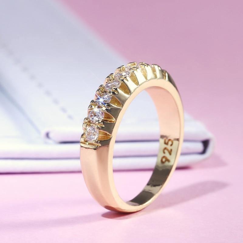 High Quality Golden Color Halo Micro Paved AAA+ Cubic Zirconia Diamonds Ring - The Jewellery Supermarket