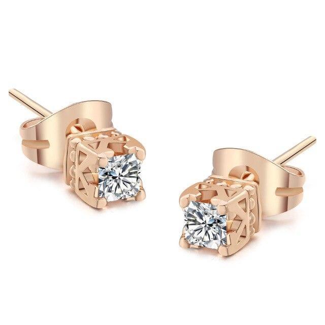 High Quality Lovely AAA Cubic Zirconia Diamonds Rose Gold Colour Earrings - The Jewellery Supermarket