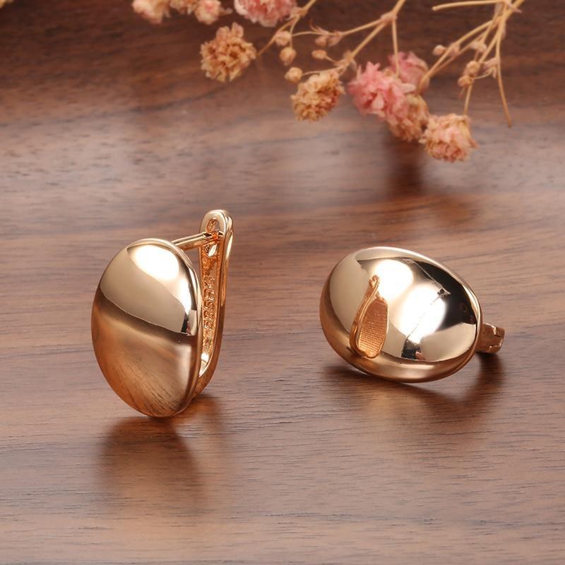 Hot Fashion Glossy Rose Gold Simple Oval High Quality Earrings - The Jewellery Supermarket