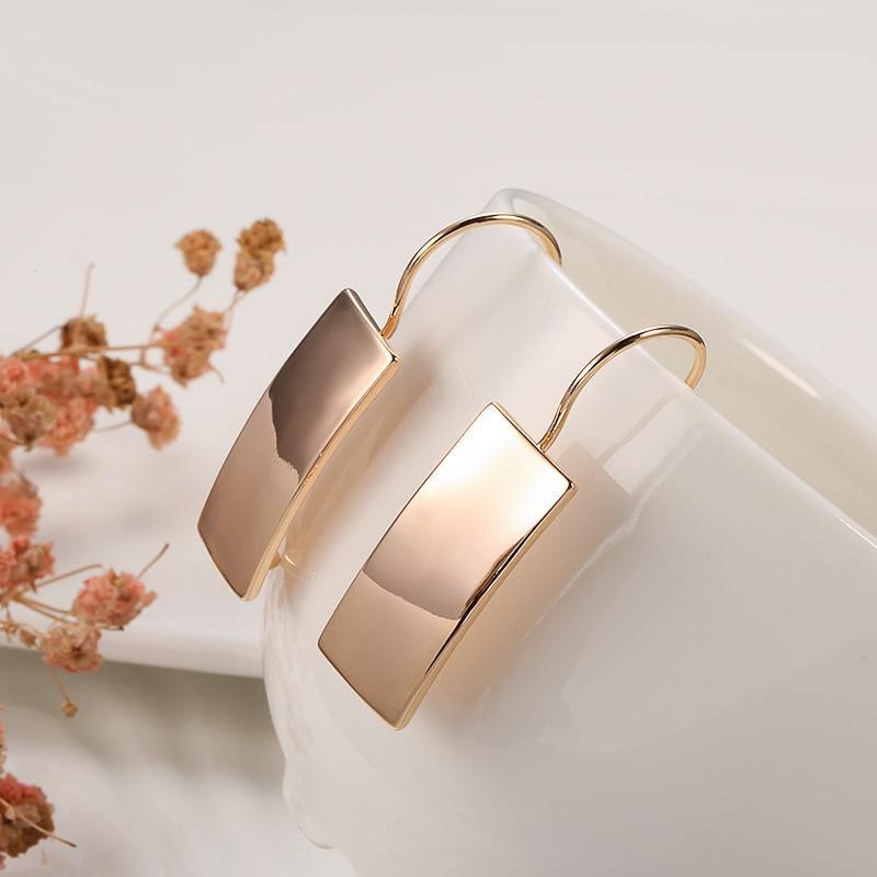 Hot Fashion Long Square Glossy Rose Gold Classic Simple Earrings - The Jewellery Supermarket