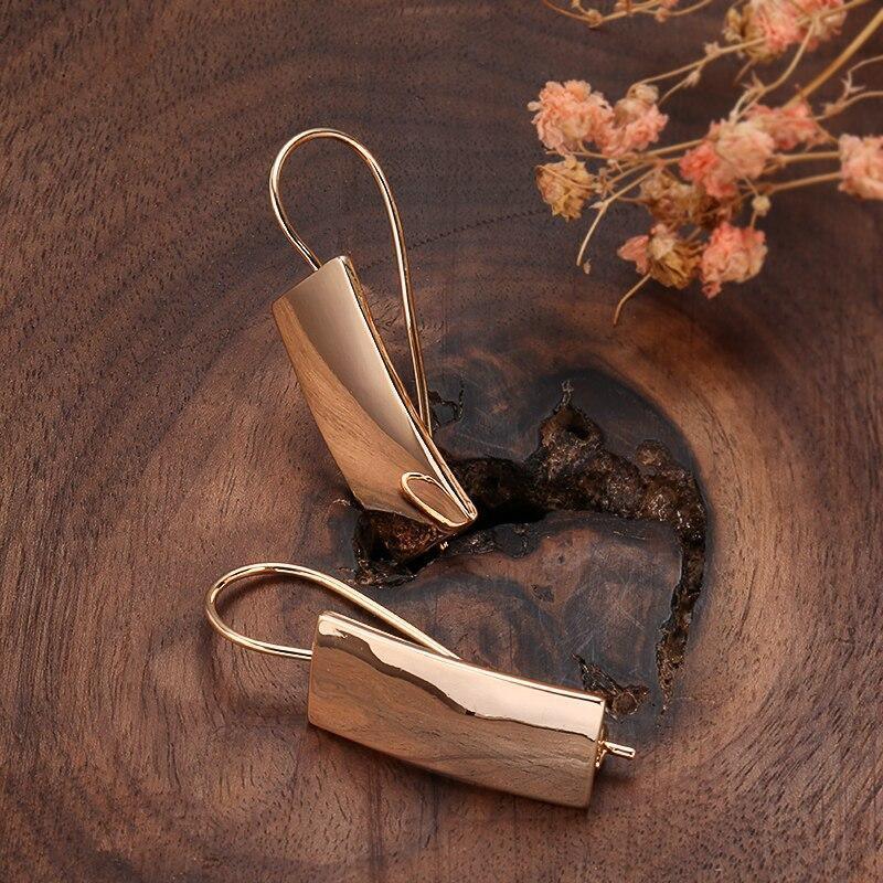 Hot Fashion Long Square Glossy Rose Gold Classic Simple Earrings - The Jewellery Supermarket
