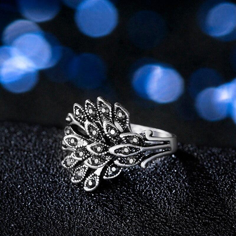 Hot Vintage Tibetan Silver Mosaic Black Crystal Vintage Jewellery Ring - The Jewellery Supermarket