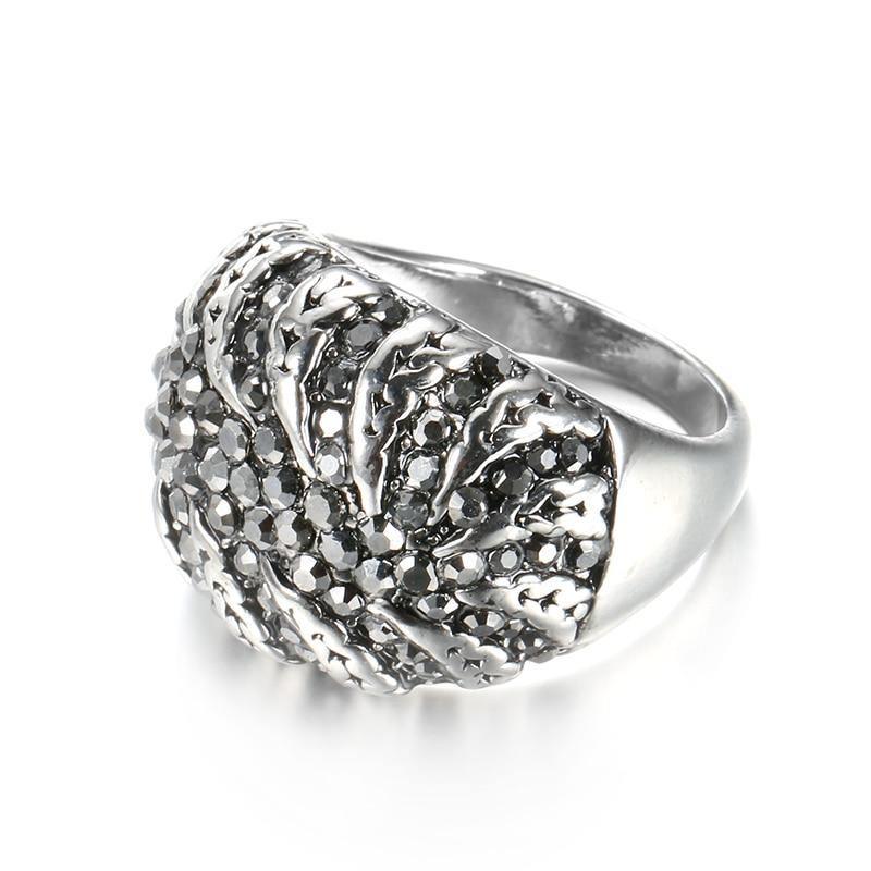 Hot Vintage Tibetan Silver Mosaic Black Crystal Vintage Jewellery Ring - The Jewellery Supermarket