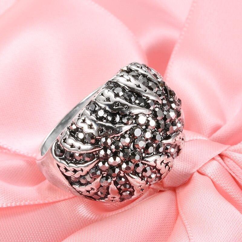 Hot Vintage Tibetan Silver Mosaic Black Crystal Vintage Jewellery Ring - The Jewellery Supermarket