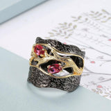 Lucky Tree Gun Black Mosaic Red Zircon Stone Vintage Ring - The Jewellery Supermarket