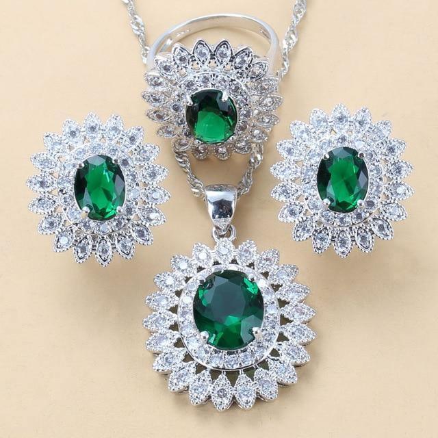 Luxury 925 Silver Bridal Jewelry Sets Green Cubic Zircon - Best Online Prices by Jewellery Supermarket - The Jewellery Supermarket