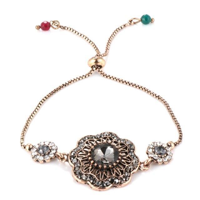 Luxury Antique Gold Grey Crystal Flower Vintage Bracelet - The Jewellery Supermarket