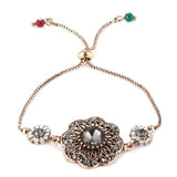 Luxury Antique Gold Grey Crystal Flower Vintage Bracelet - The Jewellery Supermarket