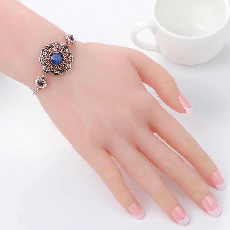 Luxury Antique Gold Grey Crystal Flower Vintage Bracelet - The Jewellery Supermarket