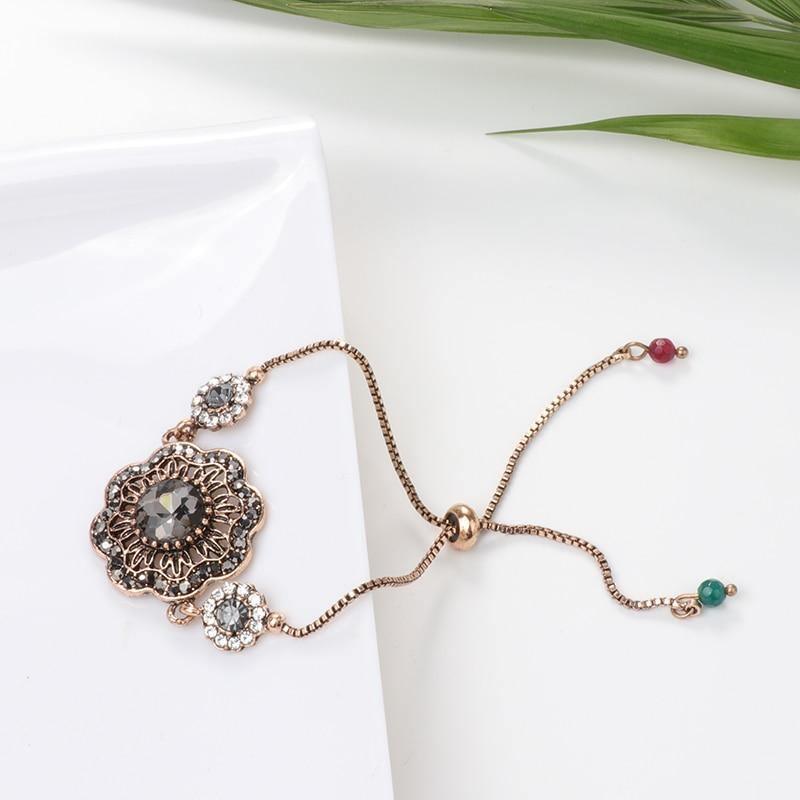 Luxury Antique Gold Grey Crystal Flower Vintage Bracelet - The Jewellery Supermarket