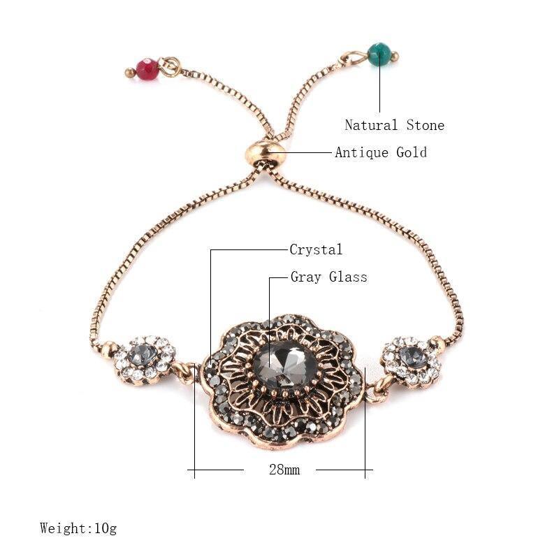 Luxury Antique Gold Grey Crystal Flower Vintage Bracelet - The Jewellery Supermarket