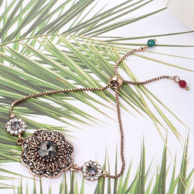 Luxury Antique Gold Grey Crystal Flower Vintage Bracelet - The Jewellery Supermarket