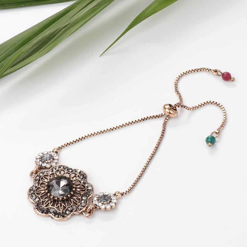 Luxury Antique Gold Grey Crystal Flower Vintage Bracelet - The Jewellery Supermarket
