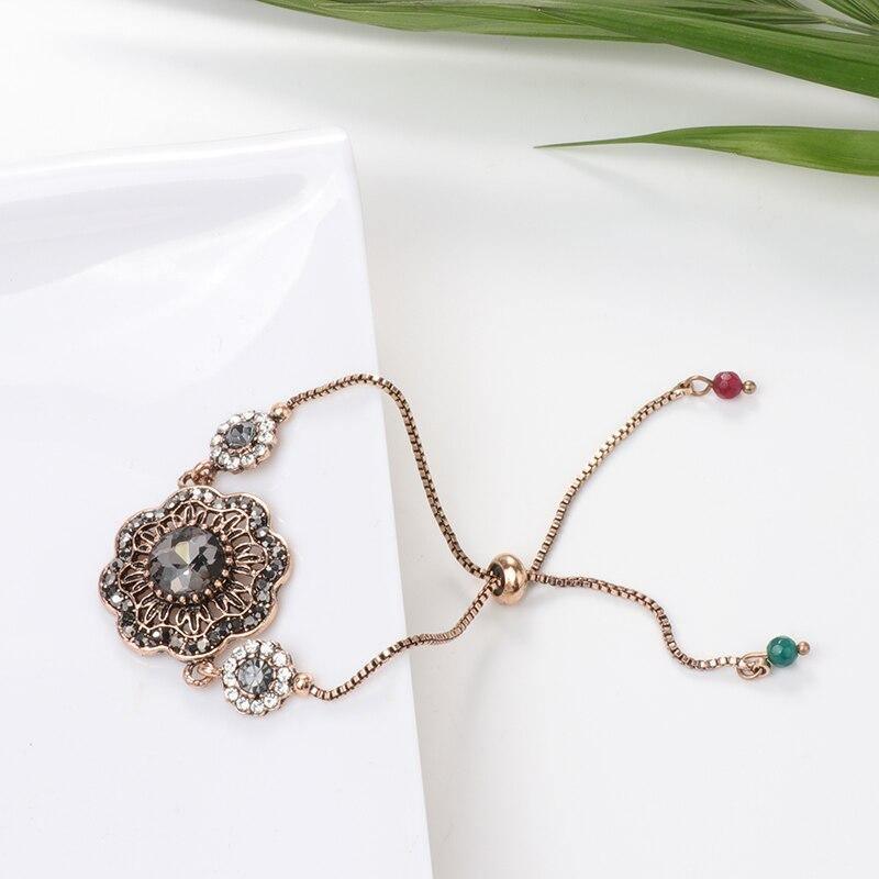 Luxury Antique Gold Grey Crystal Flower Vintage Bracelet - The Jewellery Supermarket