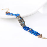 Luxury Blue Natural Stone Antique Gold Color Hollow Crystal Flower Bracelet