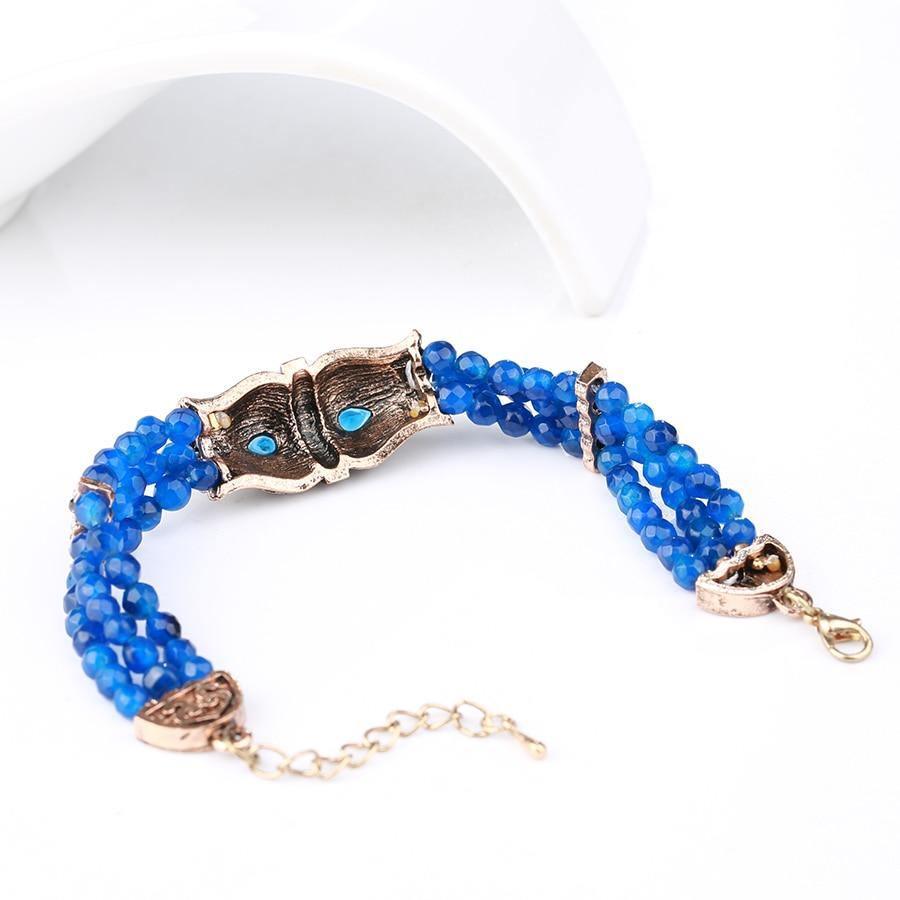 Luxury Blue Natural Stone Antique Gold Color Hollow Crystal Flower Bracelet - The Jewellery Supermarket
