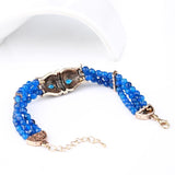 Luxury Blue Natural Stone Antique Gold Color Hollow Crystal Flower Bracelet - The Jewellery Supermarket