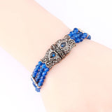 Luxury Blue Natural Stone Antique Gold Color Hollow Crystal Flower Bracelet - The Jewellery Supermarket