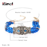 Luxury Blue Natural Stone Antique Gold Color Hollow Crystal Flower Bracelet - The Jewellery Supermarket