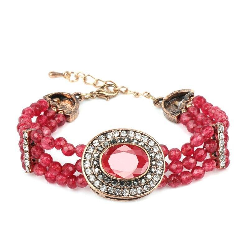 Luxury Boho Natural Stone Antique Gold Hand Made Crystal Retro Ethnic Bracelet - The Jewellery Supermarket
