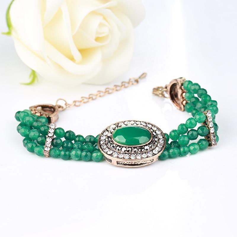 Luxury Boho Natural Stone Antique Gold Hand Made Crystal Retro Ethnic Bracelet - The Jewellery Supermarket