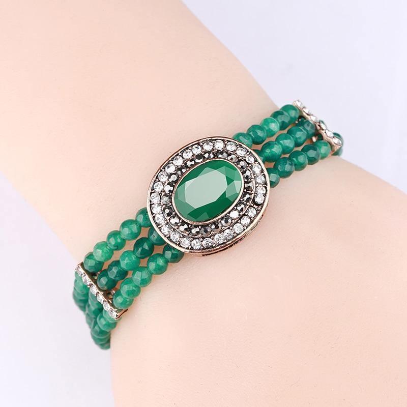 Luxury Boho Natural Stone Antique Gold Hand Made Crystal Retro Ethnic Bracelet - The Jewellery Supermarket