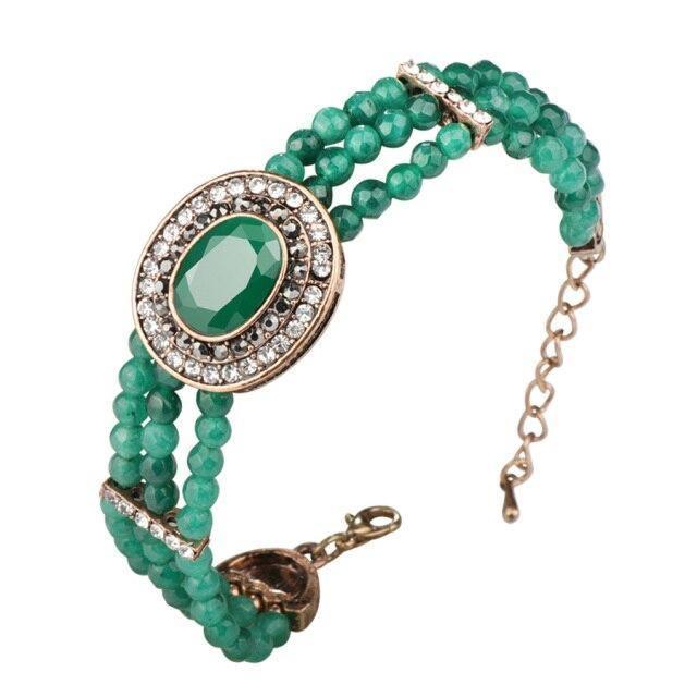 Luxury Boho Natural Stone Antique Gold Hand Made Crystal Retro Ethnic Bracelet - The Jewellery Supermarket