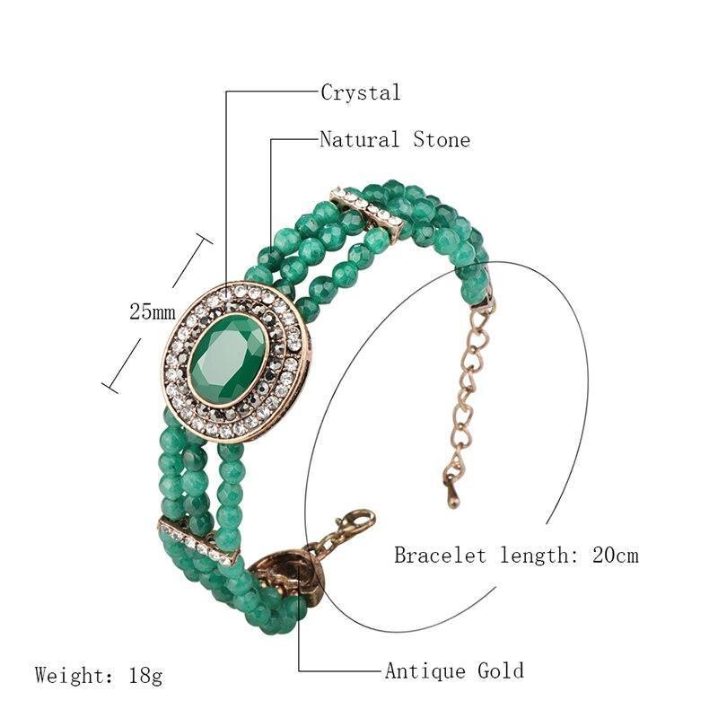 Luxury Boho Natural Stone Antique Gold Hand Made Crystal Retro Ethnic Bracelet - The Jewellery Supermarket
