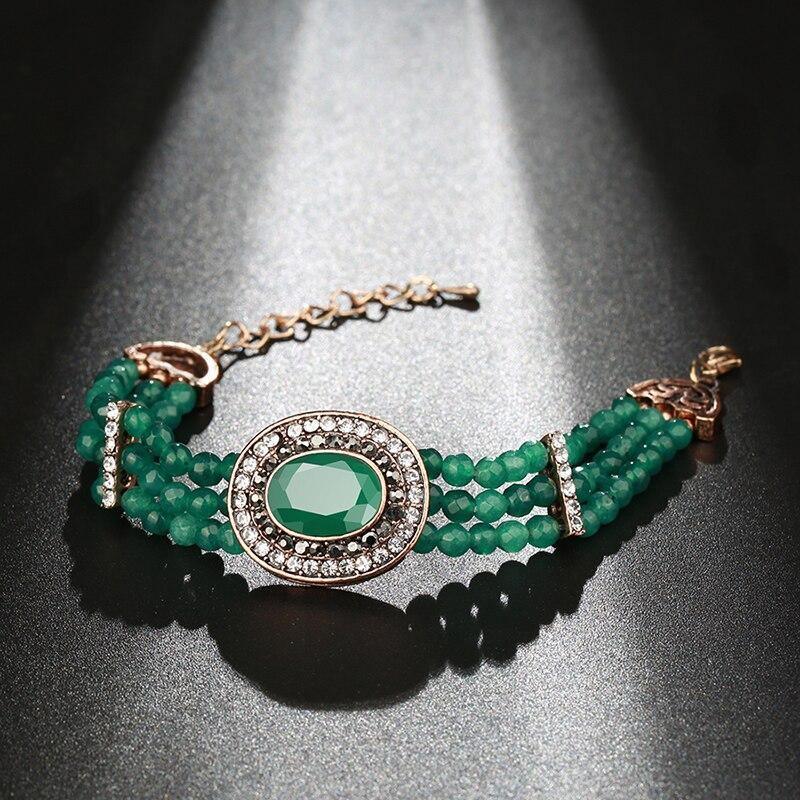 Luxury Boho Natural Stone Antique Gold Hand Made Crystal Retro Ethnic Bracelet - The Jewellery Supermarket