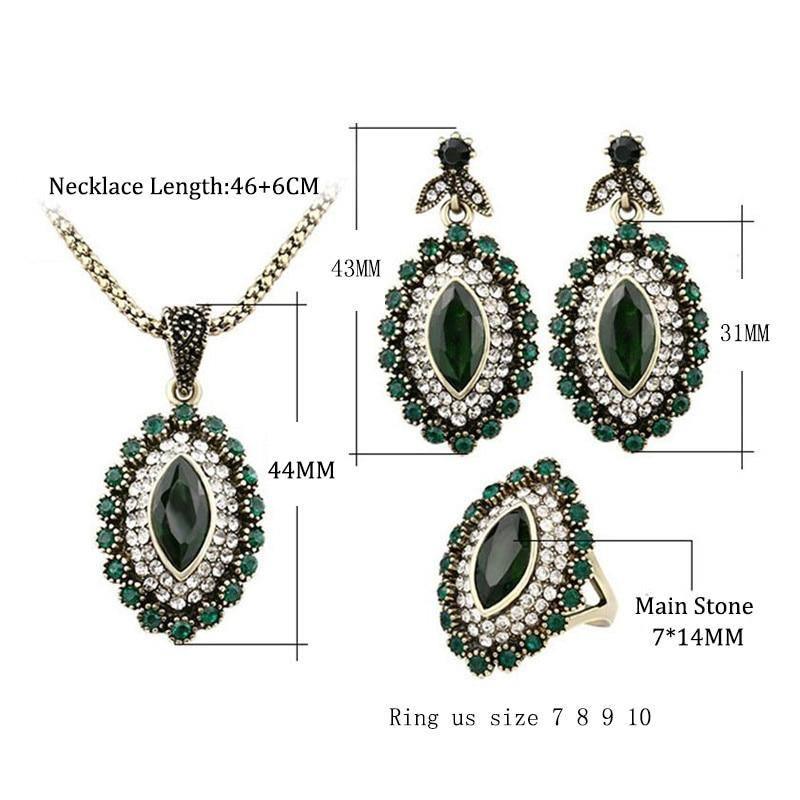 Luxury Green Crystal Flower Necklace Earring Ring Fashion Rhinestone Jewellery Set - The Jewellery Supermarket