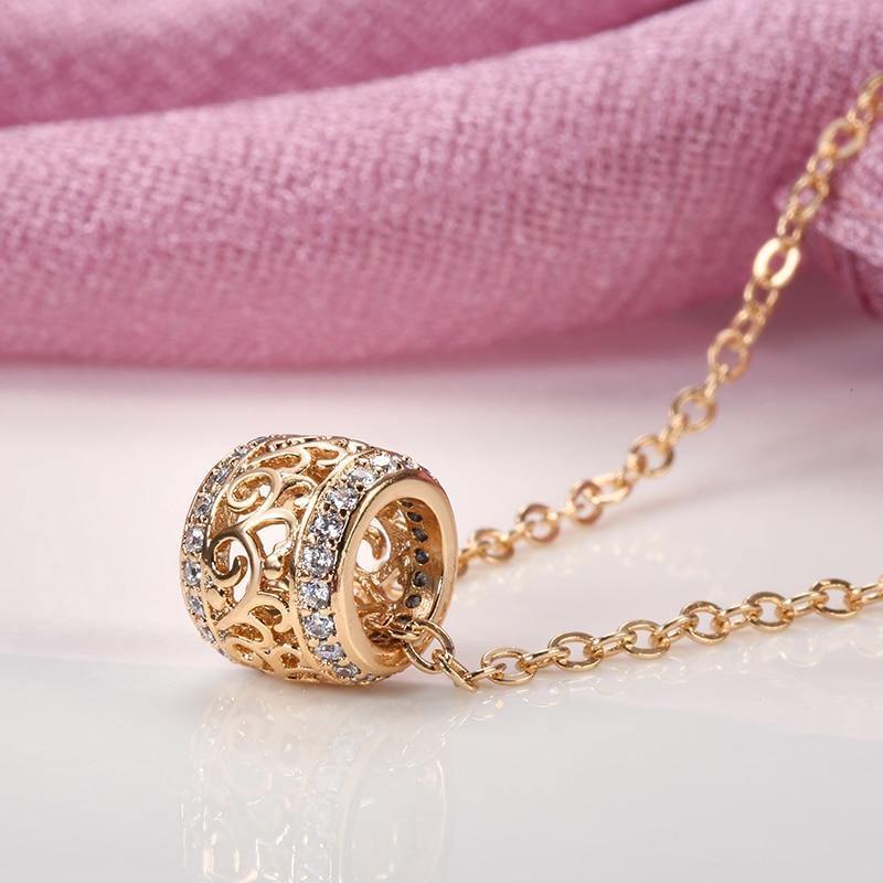 Luxury Hollow Flower Micro-wax Inlay Natural Zircon Rose Gold Round Pendant - The Jewellery Supermarket