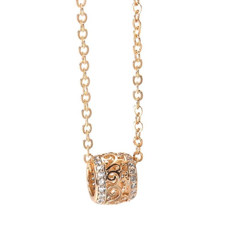 Luxury Hollow Flower Micro-wax Inlay Natural Zircon Rose Gold Round Pendant - The Jewellery Supermarket